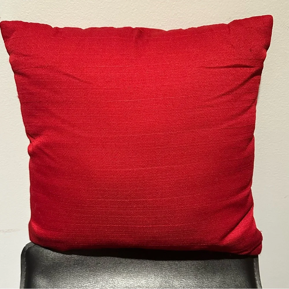 Festive Red Holiday Pillow with Gold Text